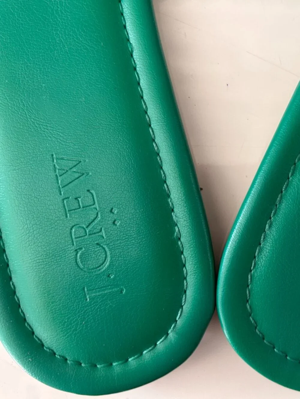 J.Crew Green faux Leather Knot Slide Sandals Square Toe - Size 10.5